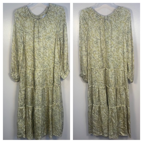 Current Air Dresses & Skirts - Current air Anthropologie Floral Satin Tiered Maxi Dress Long Sleeve